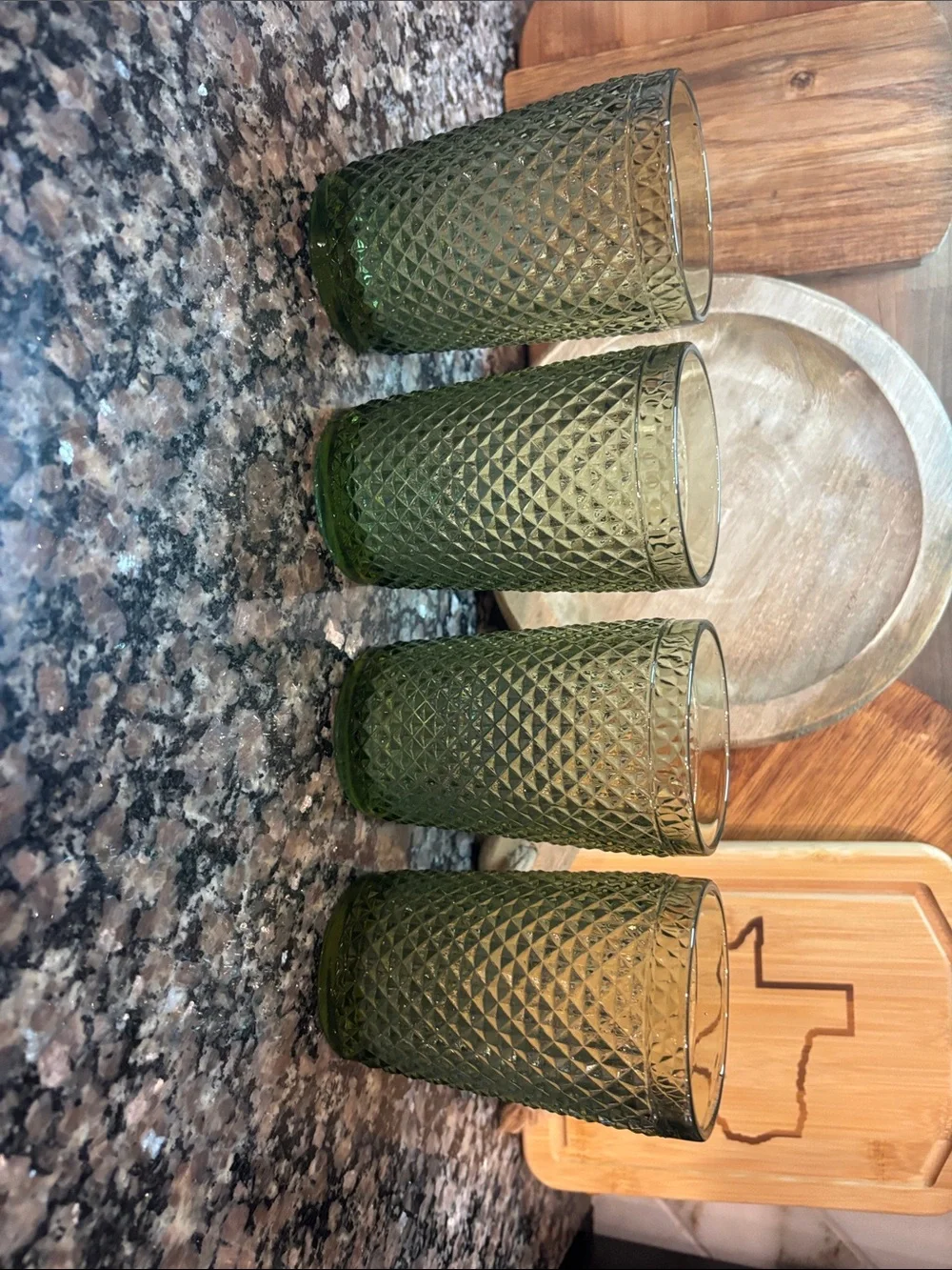 Green Textured Tumbler Glasses - Set of 4